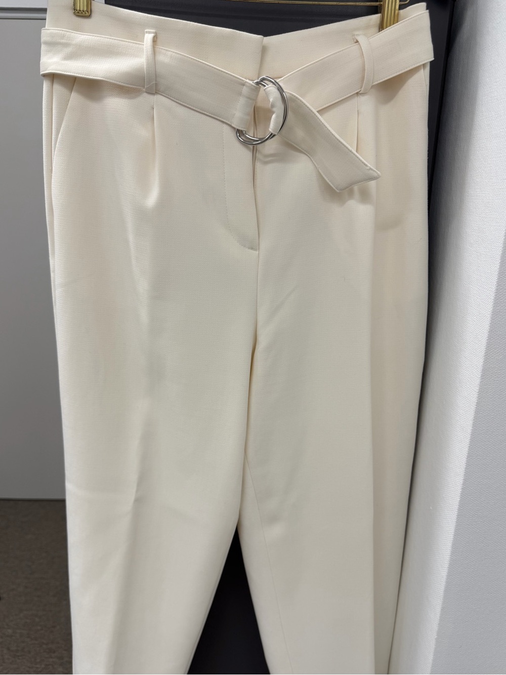 Ann Taylor Cream Tailored Belted Trousers
